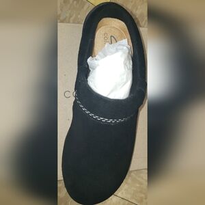 NWB Clarks genuine suede black padded comfortable slip-on mules multi sizes